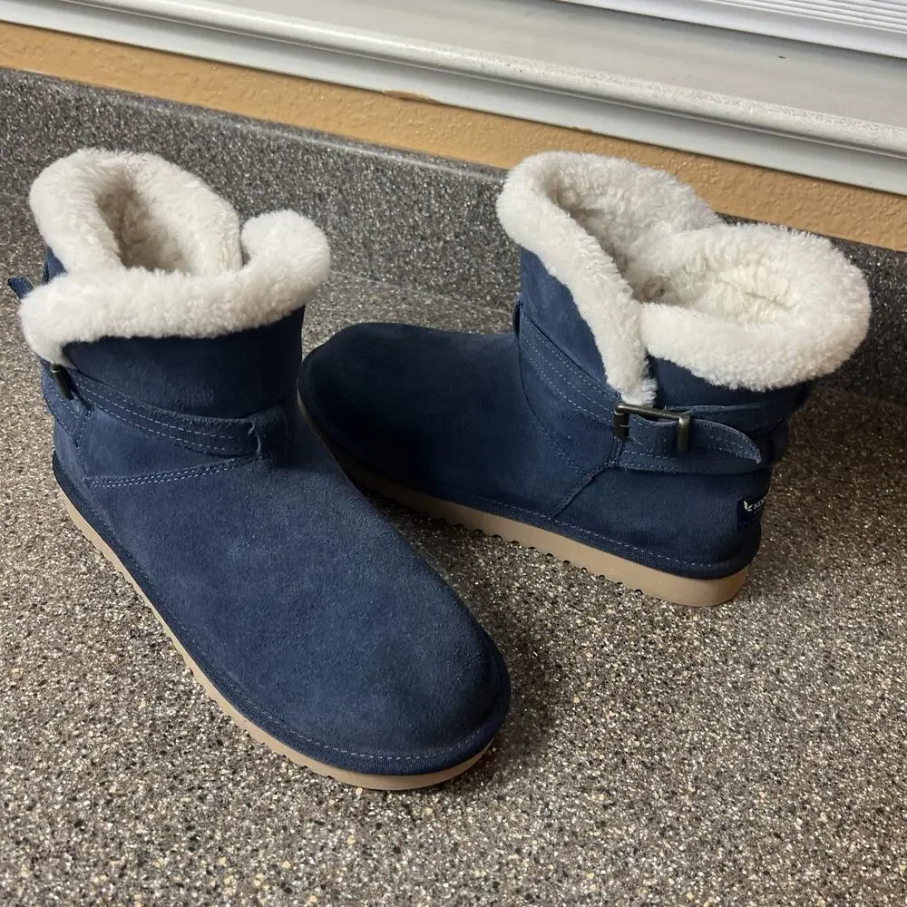 Koolaburra By Ugg Blue Winter Mini Boots Women's Size 9 Faux Fur Lining Pull On